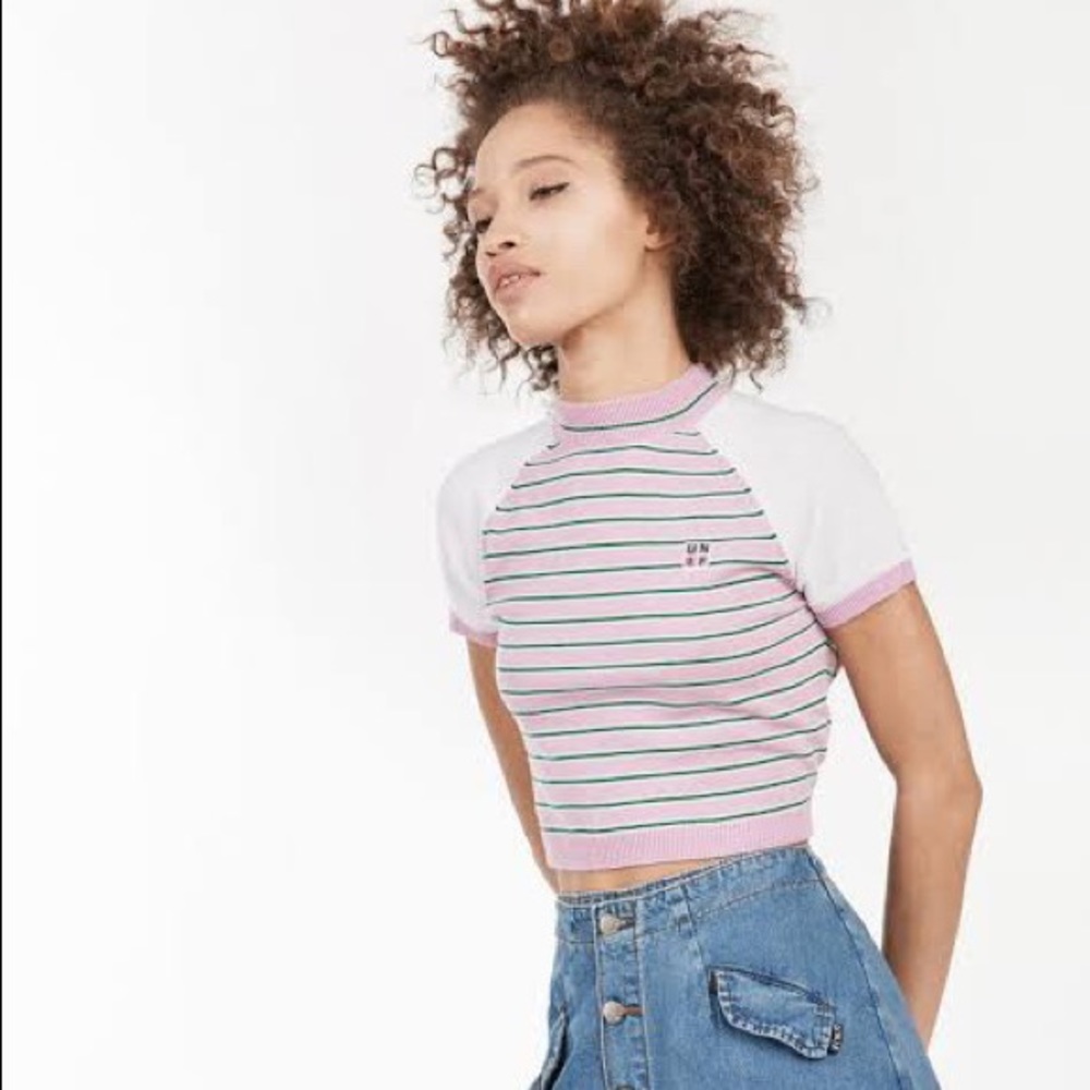 UNIF Scosche stripe pink cropped sweater top